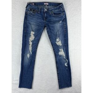 True Religion Becky Women's Jeans Distressed Raw Hem Denim Petite 29 Made in USA